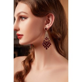 BABEYOND 1920s Flapper Art Deco Gatsby Earrings 20s Flapper Gatsby Accessories Vintage Wedding Dangle Pearl Earrings(Red)