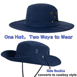 SDXCJY Sun Hats Mens Womens Wide Brim Bucket Hat UV Protection Safari Hat Fishing Walking Hiking for Men Chin Strap Waterproof & Breathable (UK, Alpha, One Size, XL, Navy)