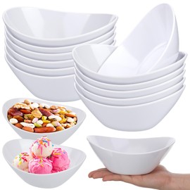 Dingion 12 Pcs Melamine Dessert Bowls Bulk 15 oz Oval Ice Cream Bowls White Cereal Bowls for Ice Cream Salad Dipping Pasta Dish for Garden Tea Camping Party Dinner