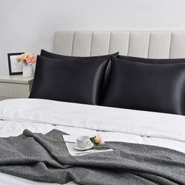 Imperial Rooms Satin Pillow Cases 2 Pack – Black Pillowcases For Hair and Skin Standard Size Satin Silk Pillowcases with Envelope Closure Hypoallergenic 50 x 75 cm
