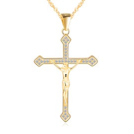 MICGIGI Women's Cross Shape 925 Sterling Silver Necklace Cubic Zirconia Pendant Necklace, Gold, Silver