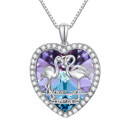 TOUPOP Flamingo Gifts for Women s925 Sterling Silver Flamingo Necklace Pendant with Purple Heart Crystal Flamingo Lovers Jewelry Gifts for Women Wife Girlfriend Birthday Christmas