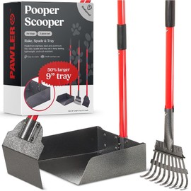 Pawler Pooper Scooper for Large Dogs, Small Dogs and Horses, Metal Poop Scooper Set with Long Handle Rake, Spade and Tray for Yard, Grass, Dirt or Gravel, Heavy Duty Aluminum Poop Picker Upper