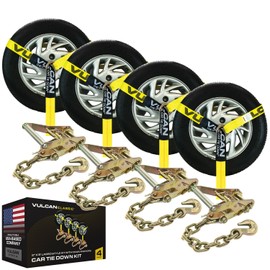VULCAN Car Tie Down with Flat Hooks - Lasso Style - 2 Inch x 96 Inch - 4 Pack - Silver Series - 3,300 Pound Safe Working Load