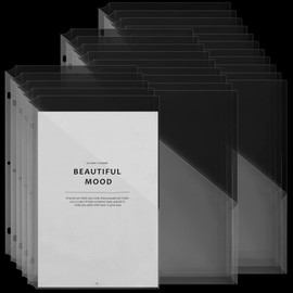 Sherr 50 Pack A4 Size 9.5 x 12 Inches Binder Pockets 3 Hole Punch Clear Plastic Document Folders Binder Organizer Plastic Folders with Pockets Pocket Dividers Slash File Jacket for Office Classroom