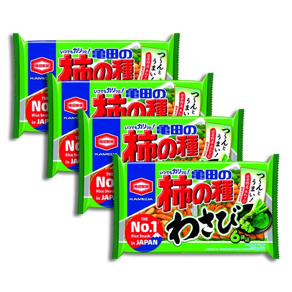 Kameda Seika Kakinotane Rice Cracker with Peanuts Wasabi Flavor 182g 6.4oz x 4 packs set