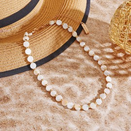 BERYOHZ Handmade Sea Shell Necklace Summer Round Coin Beads Natural Mother of Pearl Collar for Women(BN-0054-White)