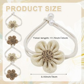 Daisy Curtain Tiebacks – 4PCS Set with 2 Beige and 2 Khaki Floral Holdbacks, Handcrafted Cotton Rope, 19.7-Inch Length, Ideal for Living Room, Bedroom, Nursery, and Office Decor
