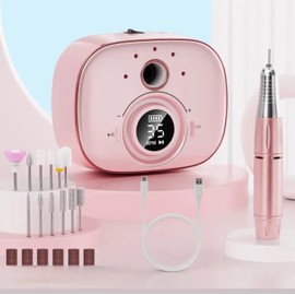 35000RPM Professional high Speed Nail Drill Machine with Electric Sanding bit, 4000 mah Rechargeable Large Battery, 11 Nail Drill Bits for Acrylic, Manicure, Pedicure for Home, Salon (Rose Pink)