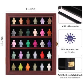 VERANI Minifigures Miniature Display Case Collectibles Display Box Wall Mount Figure Display Curio Cabinet with UV Protected Anti Fade 92% Clear for Small Objects Lockable Removable Shelves Mahogany