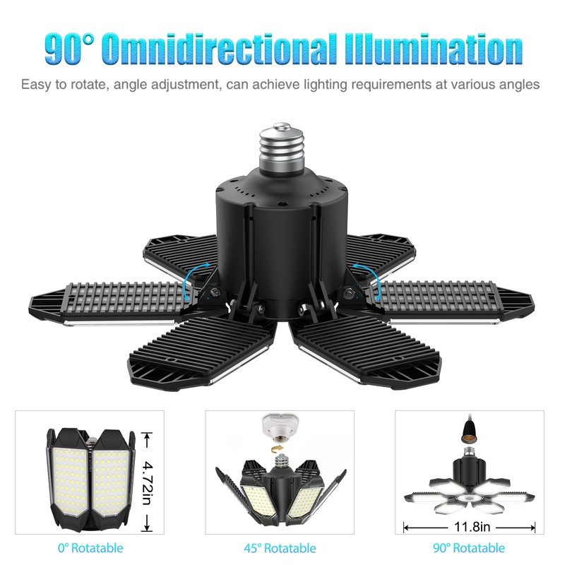 BRAINIAC LED Garage Light Bulbs 100W with 6 Adjustable Panels,