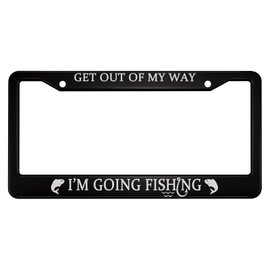 oFloral Get Out of My Way I'm Going Fishing Aluminum Alloy License Plate Frame Two Fishes Hook Wave Applicable to US Standard Car Metal Car Tag Frame Front Plate Holder for Women Men(1 Pack)