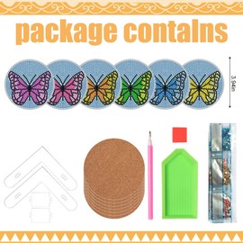 6 Pack Diamond Painting Coasters with Transparent Stand DIY Coaster Diamond Painting Art Kits Non-Slip Coaster for Beginners