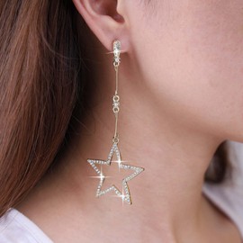 Aneneiceera Vintage Crystal Star Earrings Gold Rhinestone Star Earring CZ Hollow Star Dangle Earrings Long Star Tassel Earrings Jewellery for Women and Girls (Gold), Metal