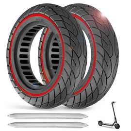 2PCS 10X2 Solid Tire, 10x2.125 Inch Tires Replacement for Gotrax G4 GXL V2 Ninebot Segway F25 F30 F40 F60 D40x Electric Scooter, 50/75-6.1 10 Inch Off Road Front Rear Tubeless Tire Wheel (Red)