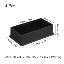 QUARKZMAN Pack of 4 PVC Square Chair Leg Caps, 100 mm x 50 mm OD Black Furniture Feet Pads, Table Foot Covers, Floor Protectors for Patio Table, Cabinet, Bed Furniture