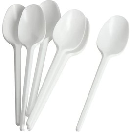 [ Pack of 100 ]-| Heavy Duty Reusable and Washable White Spoons | White Table Spoon-| White Medium Weight Spoon-Perfect for Restaurants,picnics | Everyday Basic and Tableware