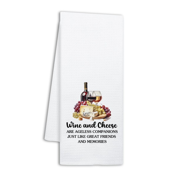 NAHMAKNE Funny Wine Cheese Lover Kitchen Towels, Wine and Cheese