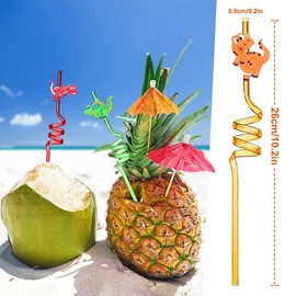 KAIAIWLUO Party Curly Drinking Straws, Pack of 8 Plastic Reusable Dinosaur Straws, Curly Straws, Children's Birthday Party for Family or Party
