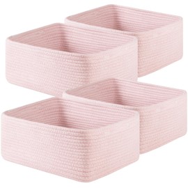 OIAHOMY 4 Pack 14.17*11.02*6.3IN Storage Baskets for Organizing Shelves, Woven Rope Baskets for Organizing Books, Clothes, Decorative Basket for Living Room, Nursery, Bedroom, Gift Basket, Pink