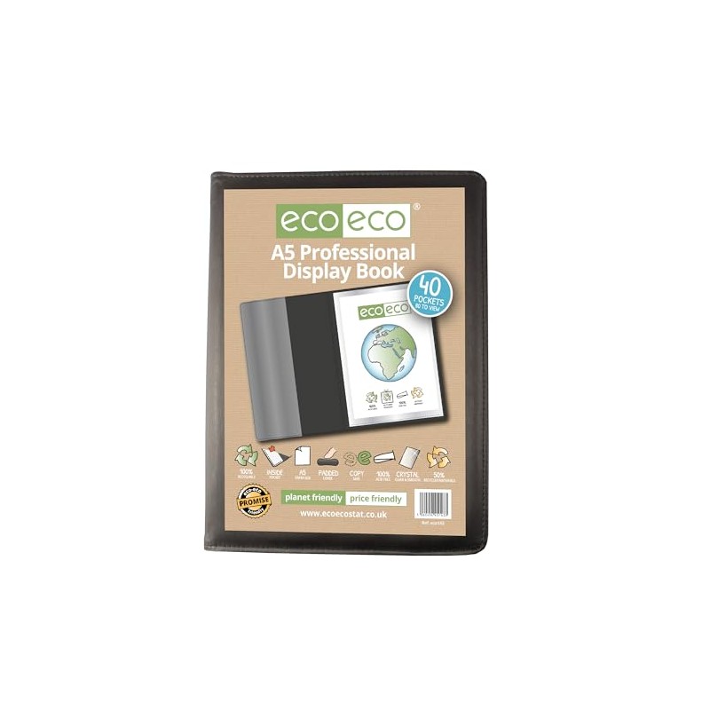 eco-eco A5 50% Recycled 40 Pocket Black Professional Business Display