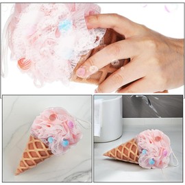 Esponja de Baño Rosa en Forma de Cono de Helado, PE, Flexible