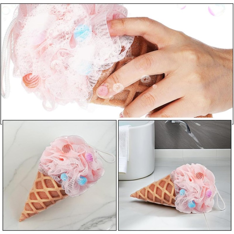 Esponja de Baño Rosa en Forma de Cono de Helado,
