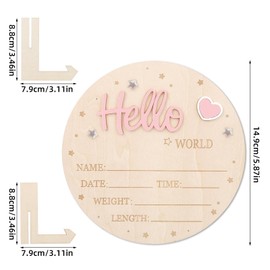 lasuroa Baby Announcement Sign, Wooden Hello World Newborn Signs Cute Welcome Baby Name Board for Boys Girls Hospital Nursery Birth Decor Photo Props