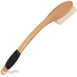 OWIIZI Back Loofah Scrubber Brush with Long Handle, Hard Loofa Sponge Body Bath Scrubber for Shower, Natural Luffa Skin Exfoliating On a Stick for Men Women Elder