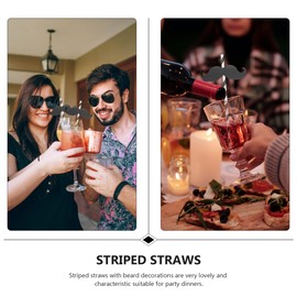 Baluue Striped Paper Straws Beard Decorations 20pcs Moustache Straws for Safe