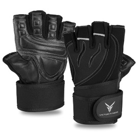 Victor Fitness Series-2 Fingerless Leather Men's Weightlifting Gloves with Full Palm Protection and Wrist Strap Support (Medium, Black)