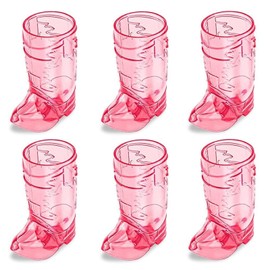 Buaak 6 Pcs Mini Cute Cowboy Boot Shot Glasses, Cowboy Party Decorations, Plastic Shot Glasses for Parties, Weddings, Outdoor BBQs and Bars(Pink)