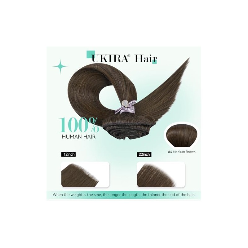 Ukira Extensiones De Cabello Castaño Medio Clip De Cabello Humano