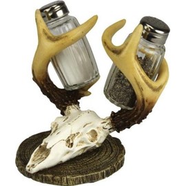 River's Edge Products Salt and Pepper Shakers, Euro Deer Antlers, Poly Resin and Glass Matching Set