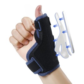 ABYON Enhanced 2-in-1 Thumb Brace Adjustable & Removable Thumb Spica Splint for Left & Right Hand, Offering 3-Level Stability. Reversible Support for CMC Arthritis, De Quervain's Tendonitis, and Trigger Thumb Conditions(Black-blue,L/XL)
