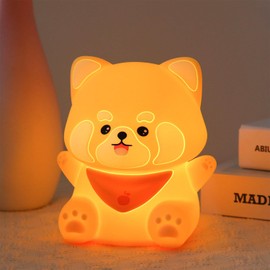 Emmanoth Cute Red Panda Night Light,Rechargeable Lamp for Kids Room with Timer,Cute Stuff Desk Decor Dimmable Touch Silicone Animal Night Light for Kids,Squishy Lamp for Baby Nursery Bedroom