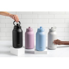 Ello Hydra 64oz Stainless Steel Water Jug with Locking Leak Proof Lid | Reusable Half Gallon Vacuum Insulated Metal Bottle with Silicone Straw, Keeps Drinks Cold All Day, Gift Ready, Black