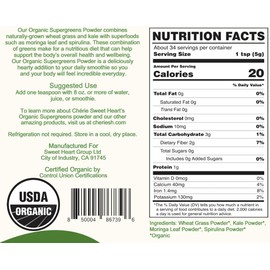 Cherie Sweet Heart Supergreens Powder - Green Superfood - Organic Greens Powder Super Greens - Smoothie Powder - Superfood Powder - Powdered Greens - 2.25LB Super Greens Powder - 204 Servings