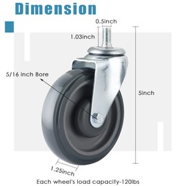 FLKQC 5 inch Swivel Caster Wheels with Dual Locking, 4 Pack 5-inch Wheels for Cart, Shopping Cart Caster Wheel with Bolts Perfect for Retail Store (Grey)