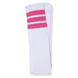 SKATERSOCKS Skater Socks 35" Thigh high White tube socks with BubbleGum Pink stripes style 1