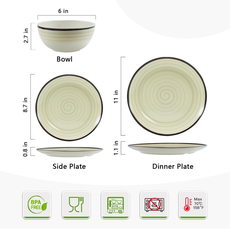 Melamine Dinnerware Set for 4, 12Pcs Dinnerware Sets, Lightweight Plates