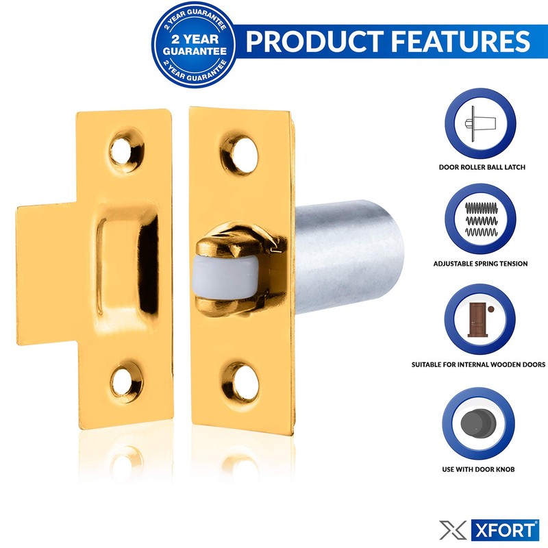 XFORT® Adjustable Roller Catch, Polished Brass Roller Ball Door Latch,