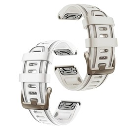 OUTVI 20mm Quick Fit Watch Band for Garmin fenix 5s 6s 7s pro solar silicone 20 bands replacements with light gold buckle for garmin epix pro gen 2 42mm Descent Mk2s/3 Short Women White and Fog Grey