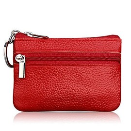 Dabixx Soft Men Women Card Coin Key Holder Zip Genuine Leather Wallet Pouch Bag Purse Red