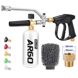 Puxinargo Foam Cannon for Pressure Washer, Stubby Gun with Dual Connector (M22-15mm Adapter + Wash Mitt), 5 Nozzles Car Wash Foam Blaster, 1/4" Quick Connect for Auto/Home