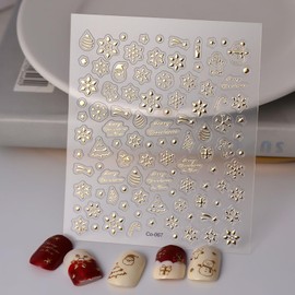 Christmas Nail Art Stickers 5D Embossed Gold Snowflake Nail Stickers Canes Xmas Tree Gingerbread Santa Nail Decals for Women Girls Winter Holiday Manicure DIY Nail Supplies