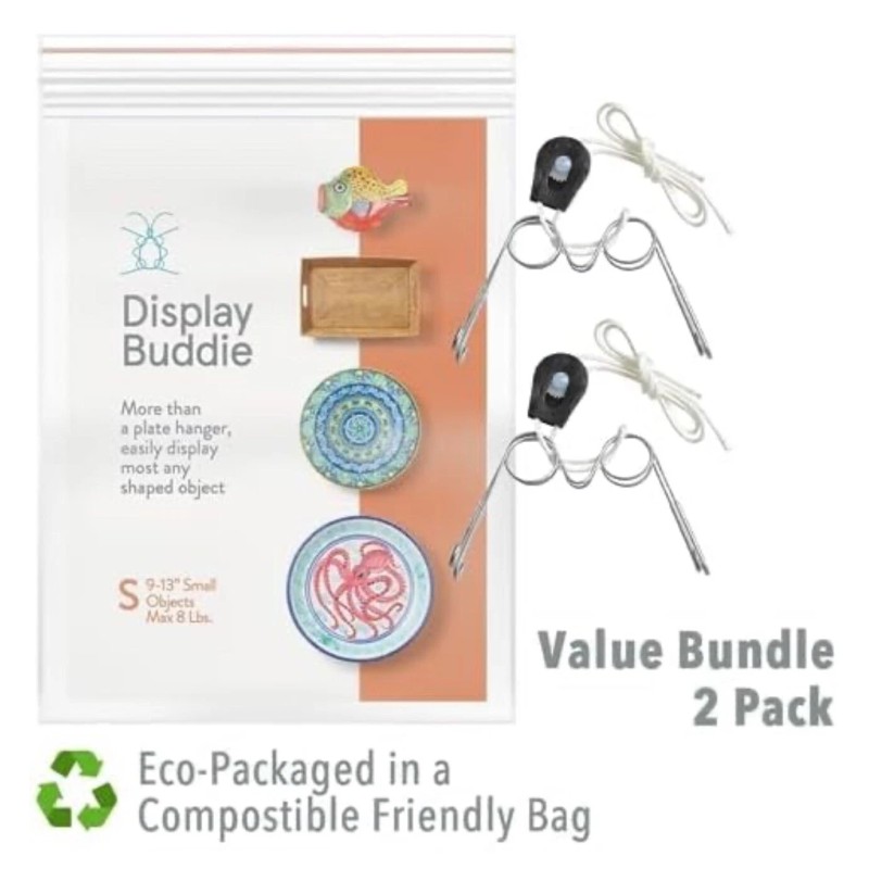 Display Buddie 2 Pack Adjustable Plate Hanger for Plates, Platters,