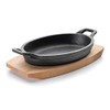 Lacor Magma Oval Dish with Wood Base, Cast Iron Black,