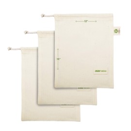 AMOUR INFINI Reusable Organic Cotton Grocery Bags |Biodegradable,Food Safe,Washable Produce Bags with Tare Weight & Drawstrings|Set of 3 (Large) Muslin Bags for Shopping, Vegetables & Fruits Storage