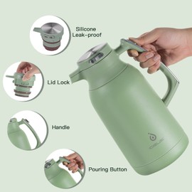 IDEUS 68 oz Stainless Steel Thermal Coffee Carafe, Double Wall Insulated Vacuum Flask, Water Coffee and Beverage Dispenser, 12 Hour Heat 24 Hour Cold Retention (Black Gold)